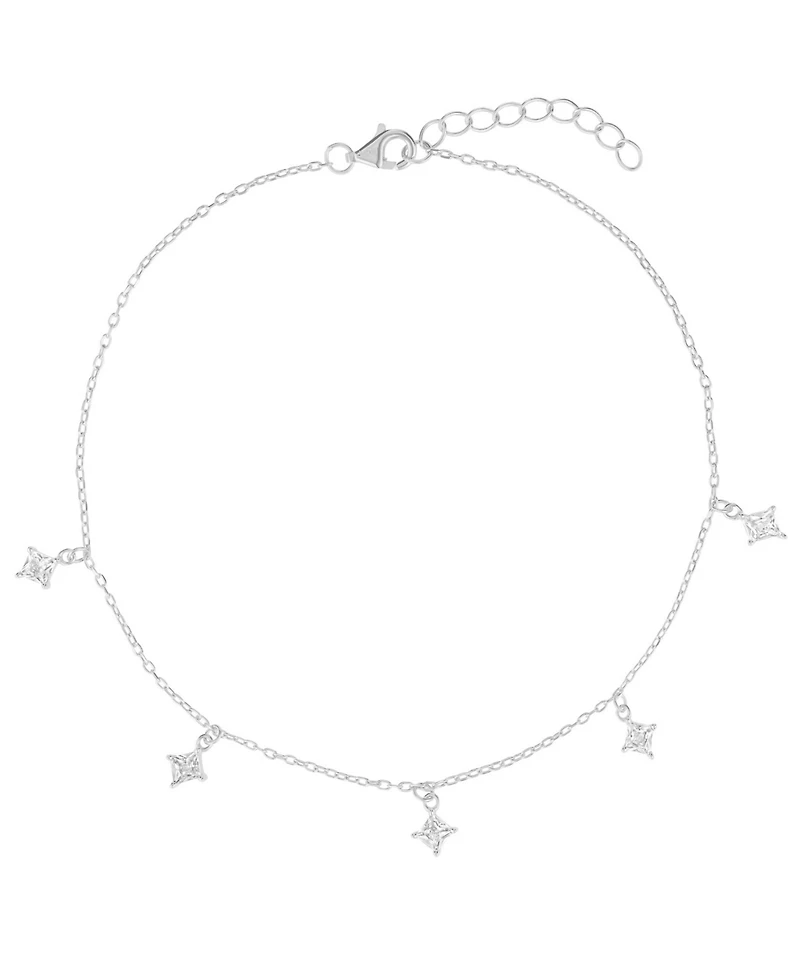 Macy's Cubic Zirconia Princess Station Anklet (1.5 ct. t.w.) in Sterling Silver (also in 14K Gold Over Sterling Silver)