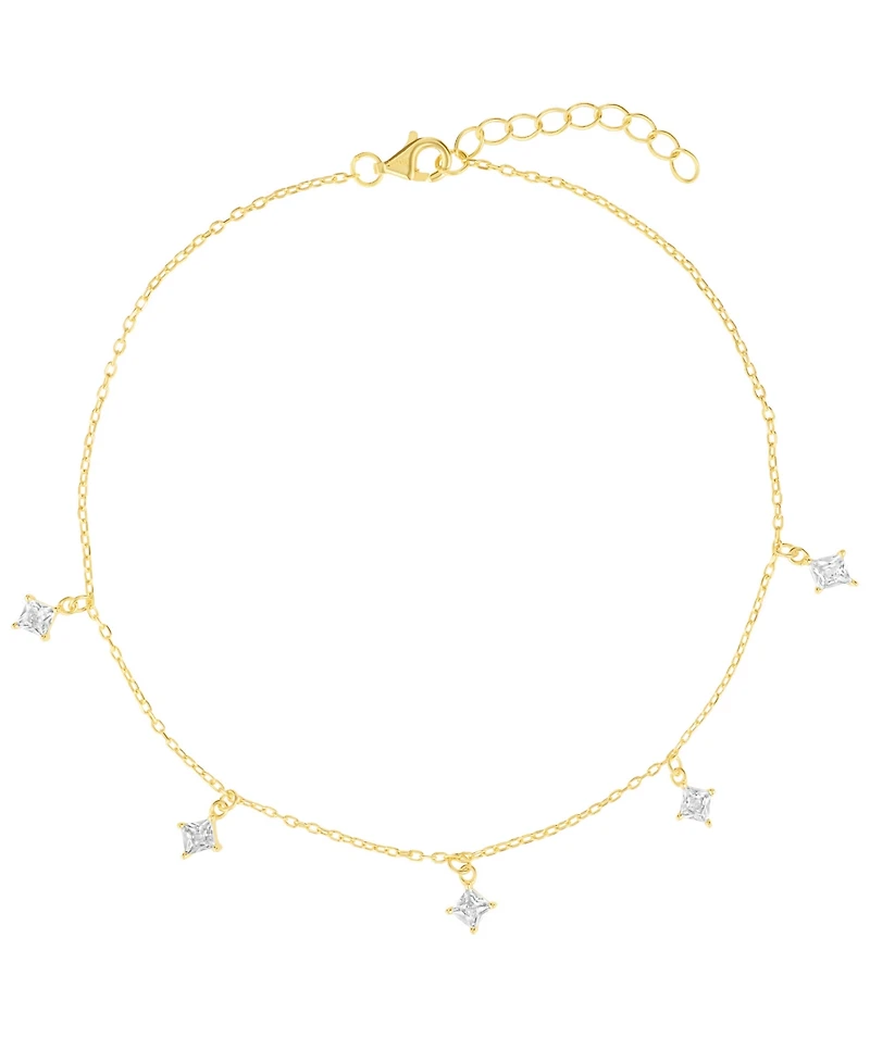 Macy's Cubic Zirconia Princess Station Anklet (1.5 ct. t.w.) Sterling Silver (also 14K Gold Over Silver)