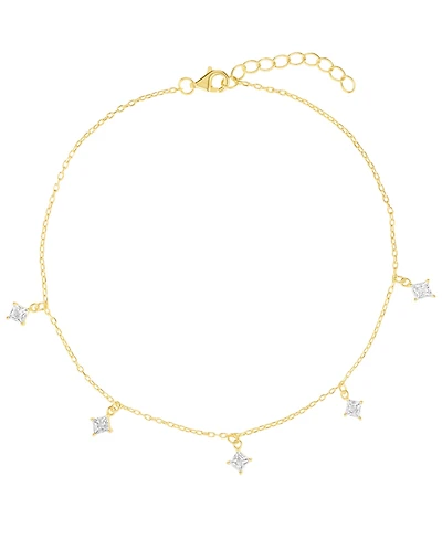 Macy's Cubic Zirconia Princess Station Anklet (1.5 ct. t.w.) Sterling Silver (also 14K Gold Over Silver)