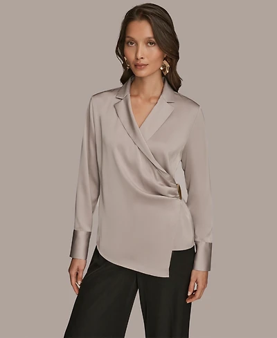 Donna Karan New York Women's Wrap Long Sleeve V-Neck Top