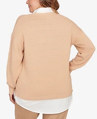 Hearts Of Palm Plus Solid Textured Stripe Two Fer Sweater