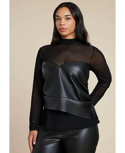 Eloquii Women's Plus Faux Leather Wrap Top