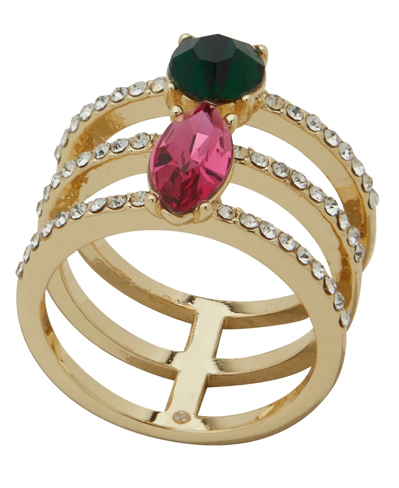 Emily in Paris Glass Stone & Cubic Zirconia Gold-Tone Pave Stackable Ring