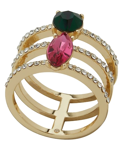 Emily in Paris Glass Stone & Cubic Zirconia Gold-Tone Pave Stackable Ring