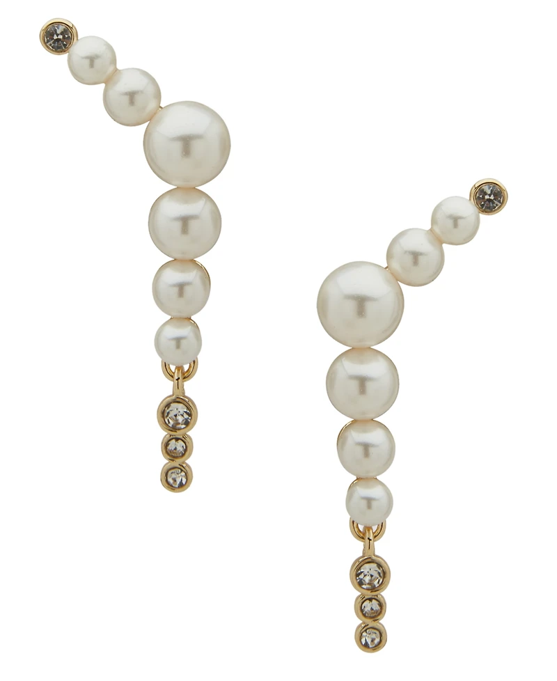 Emily in Paris Glass Stone, Glass Pearl & Cubic Zirconia Gold-Tone Crawler Stud Earrings