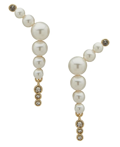 Emily in Paris Glass Stone, Glass Pearl & Cubic Zirconia Gold-Tone Crawler Stud Earrings