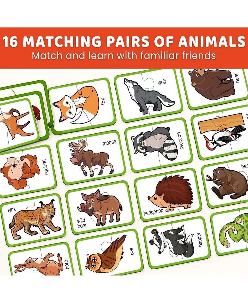 Quokka 16 Pairs of Wood Animals - Memory Matching Games for 2-4 Ages