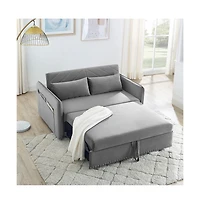 55'' Pull-Out Sleeper Sofa Bed with Usb Ports, Adjustable Backrest, Velvet 2-Seater Couch Side Pockets & Pillows-Maison Boucle