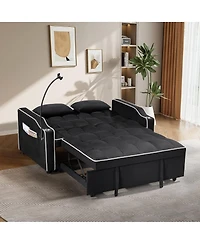 Maison Boucle 3-in-1 Convertible Sofa Bed, 54.7'' Suede Sleeper Couch with Adjustable Backrest, Usb Charging Port & Phone Holder-Maison Boucle