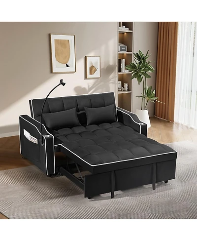 Maison Boucle 3-in-1 Convertible Sofa Bed, 54.7'' Suede Sleeper Couch with Adjustable Backrest, Usb Charging Port & Phone Holder-Maison Boucle