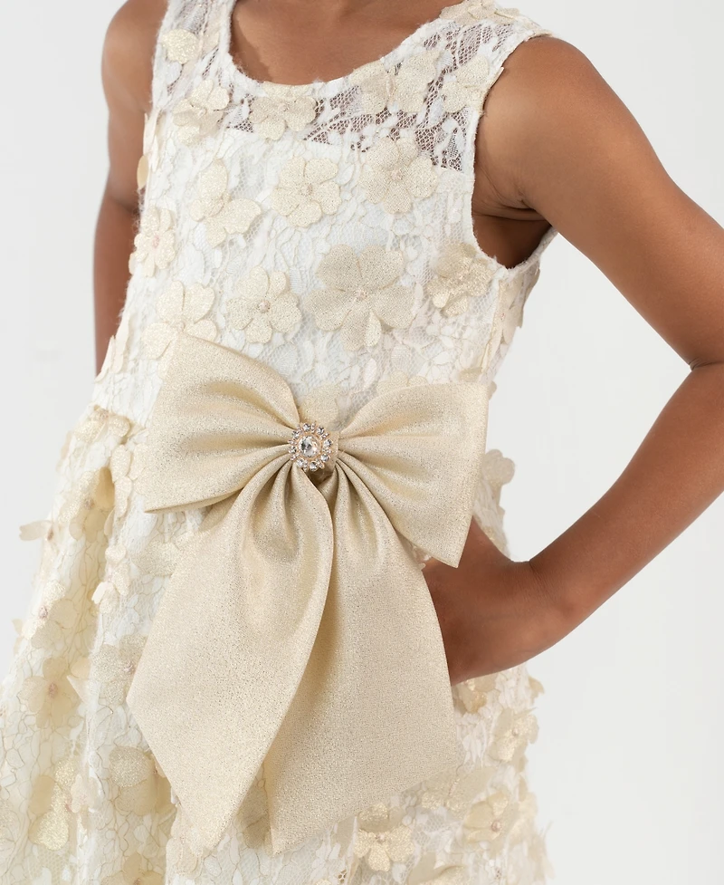 Rare Editions Girls 2T-6X 3D Flower Round Neck Dress