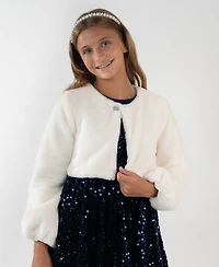 Rare Editions Girls 7-16 Round Neck Rhinestone Cardigan