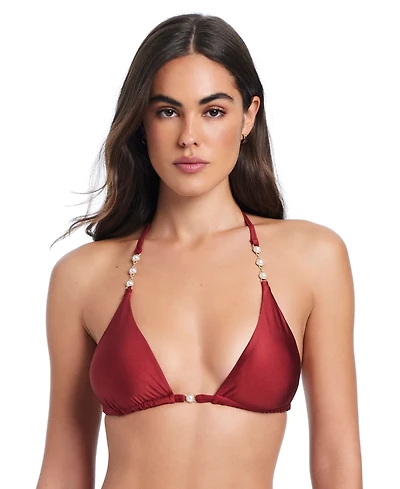 Red Carter Pearls Of Wisdom Classic Triangle Bikini Halter Bra