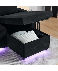 Maison Boucle Modern Chenille Pull-Out Sofa Bed with Led Lights, Usb Ports & Cup Holders, Sleeper Couch Storage for Living Room-Maison