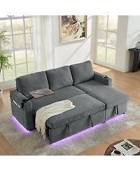 Maison Boucle Maison Boucle Modern Chenille Upholstered Wood Pull-Out Sleeper with Led Lights, Usb Ports & Cup Holders Sofa Bed