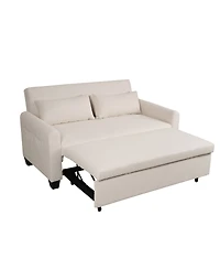 Maison Boucle 61" Pull-Out Linen Sofa Bed, Extra-Wide Convertible Sleeper Loveseat with Storage Pocket & Wheels for Apartments Guest Rooms-Maison Bo