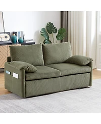 Maison Boucle 64.5 Inch 3-in-1 Corduroy Pull-Out Sleeper Sofa, Adjustable Loveseat Bed with Storage Pockets & 2 Pillows-Maison Boucle