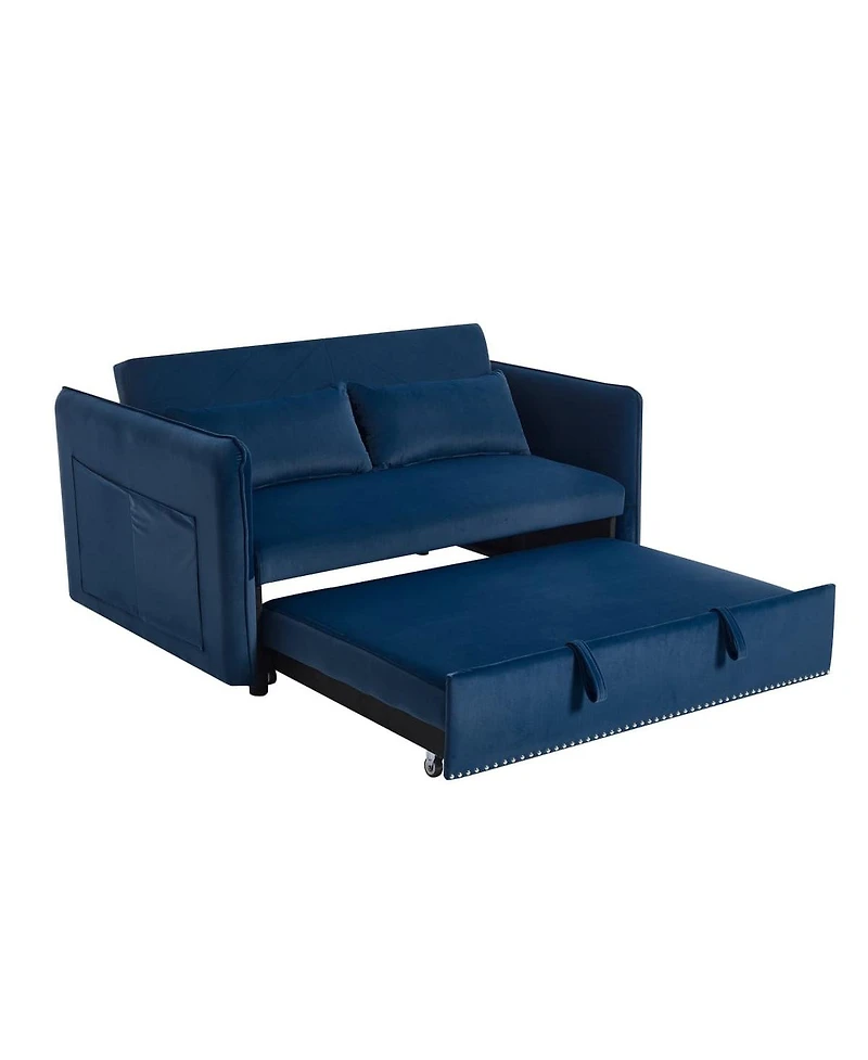 Maison Boucle 55" Velvet Sleeper Sofa Bed, Small Pull-Out Loveseat with Reclining Backrest, Side Pocket & Pillows for Spaces-Maison