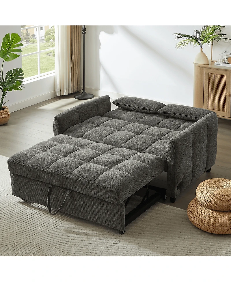 Maison Boucle Pull-Out Sleeper Sofa Bed, 52.8'' Tufted Loveseat with Adjustable Backrest, 3 Usb Ports & 2 Pillows for Apartment or Guest Room-Maison B