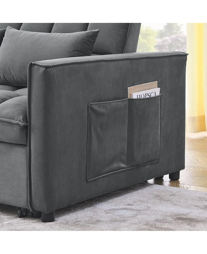 Maison Boucle Convertible Velvet Sofa Bed, 54'' Pull-Out Sleeper Loveseat with 3-Position Adjustable Backrest, Side Pockets & Pillows-Maison Boucle