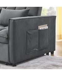 Maison Boucle Convertible Velvet Sofa Bed, 54'' Pull-Out Sleeper Loveseat with 3-Position Adjustable Backrest, Side Pockets & Pillows-Maison Boucle