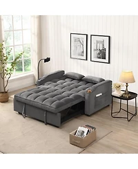 Maison Boucle 55.1" Velvet Pull Out Sofa Bed with Usb & Phone Stand, Convertible Loveseat Sleeper for Guest Room or Office-Maison