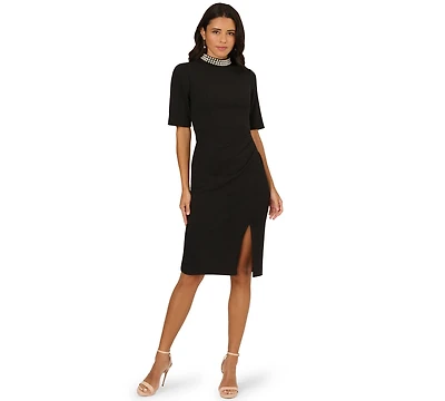 Adrianna Papell Women's Embellished Crepe Mock Neck Short Dress