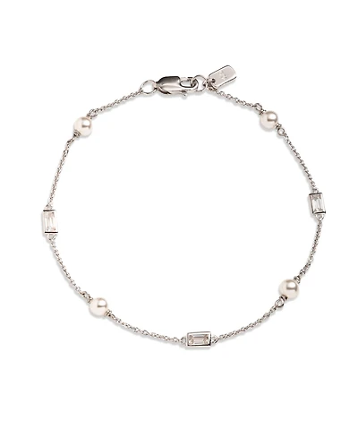 Lauren Ralph Lauren Cubic Zirconia & Imitation Pearl Sterling Silver Station Flex Bracelet