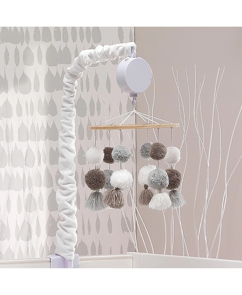 Lambs & Ivy Signature Pom Pom Musical Baby Crib Mobile - White/Gray
