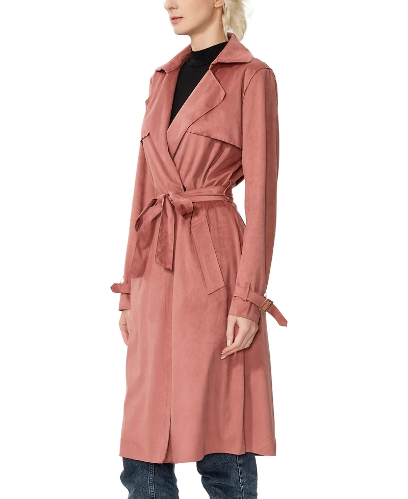 kimi + kai Women's Long Faux Suede Trench Coat