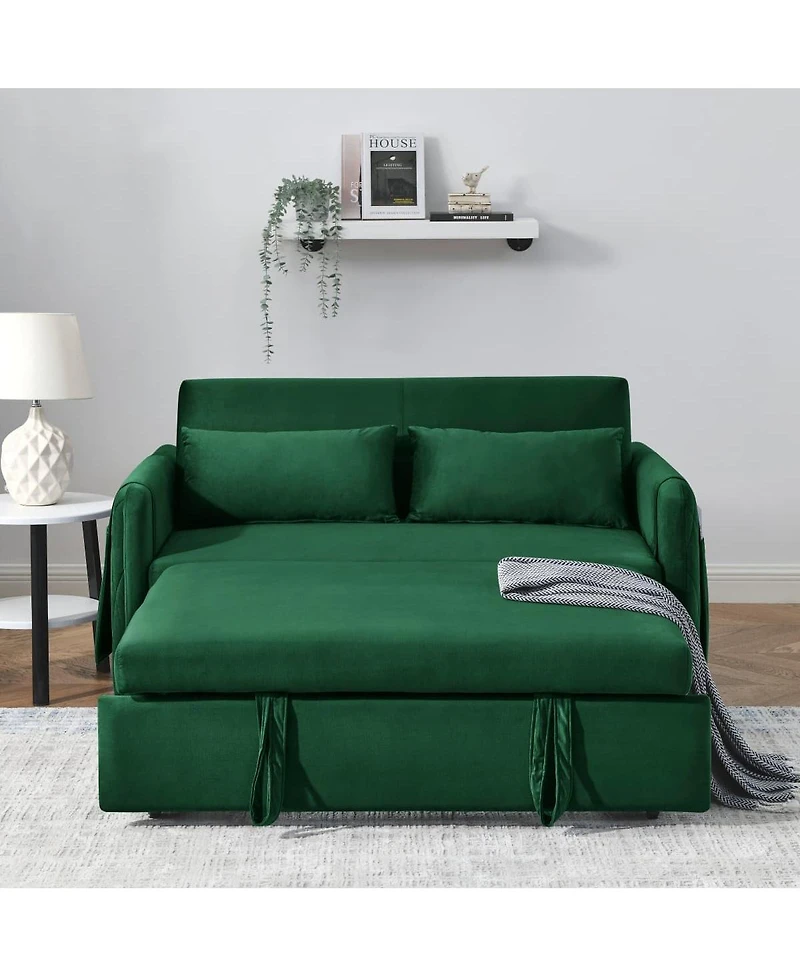 Maison Boucle 55" Velvet Sleeper Sofa with Pull-Out Bed, Reclining Backrest & Side Storage Pockets,Convertible Sofa Bed for Small Spaces-Maison B