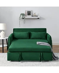 Maison Boucle 55" Velvet Sleeper Sofa with Pull-Out Bed, Reclining Backrest & Side Storage Pockets,Convertible Sofa Bed for Small Spaces-Maison B