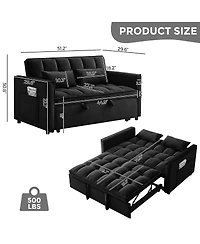Maison Boucle 65" Pull-Out Sofa Bed with Desk & Usb, Velvet Convertible Sleeper with Adjustable Backrest & Storage for Small Apartments or Offices-Mai