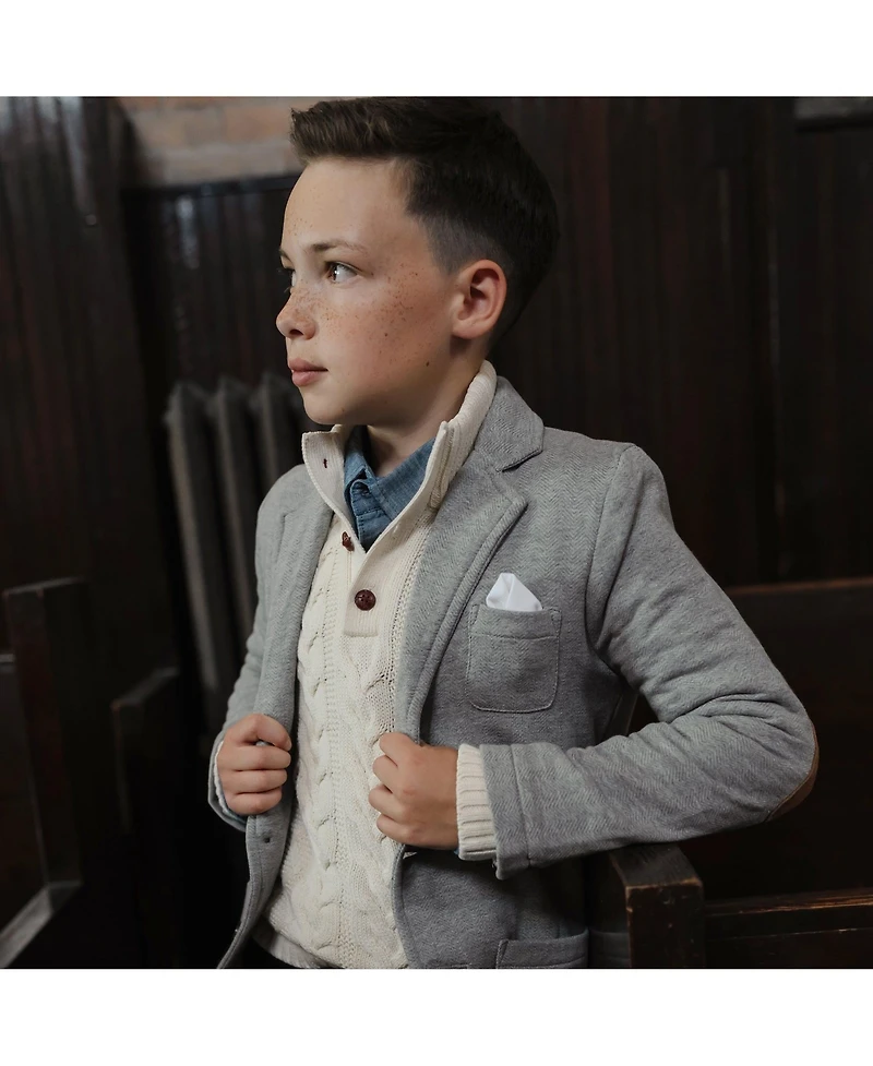 Hope & Henry Boys Organic Mock Neck Cable Sweater with Buttons