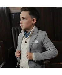 Hope & Henry Boys Organic Mock Neck Cable Sweater with Buttons