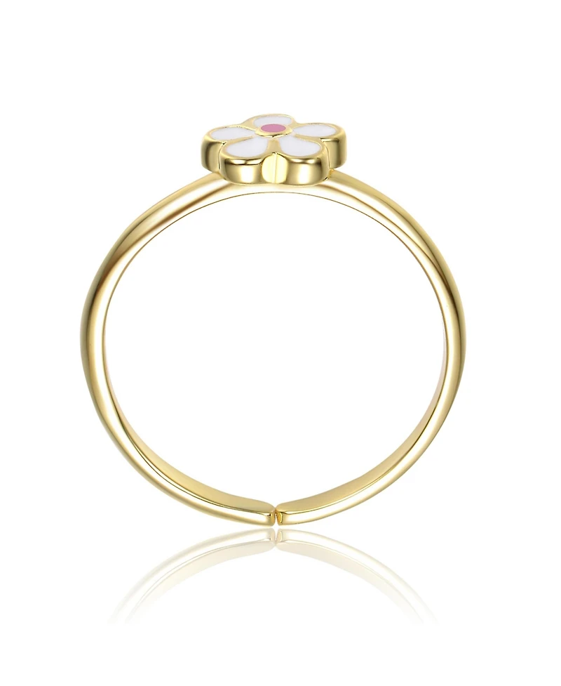 GiGiGirl Sterling Silver 14K Gold Plated with Pink and White Enamel Flower Daisy Adjustable Ring