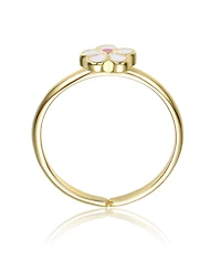 GiGiGirl Sterling Silver 14K Gold Plated with Pink and White Enamel Flower Daisy Adjustable Ring