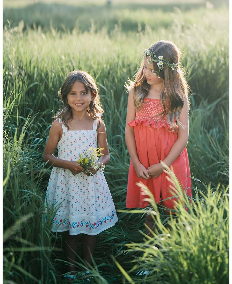 Hope & Henry Toddler Girls Sleeveless Bow Strap Border Hem Sundress