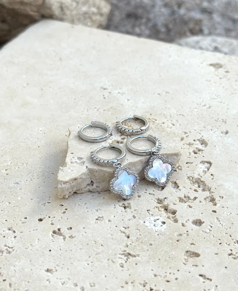 Adornia Gold Cz Halo Clover Huggie Earrings Set