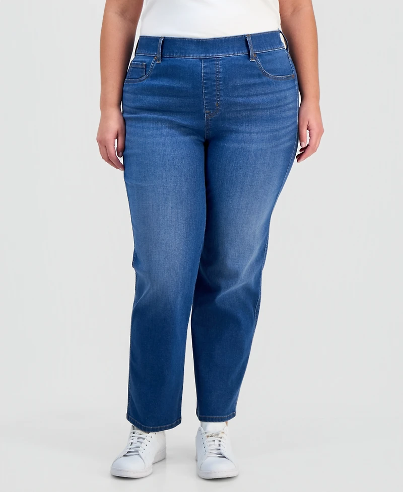 Style & Co Plus Pull-On Shaping High-Rise Straight-Leg Jeans, Macy's Exclusive