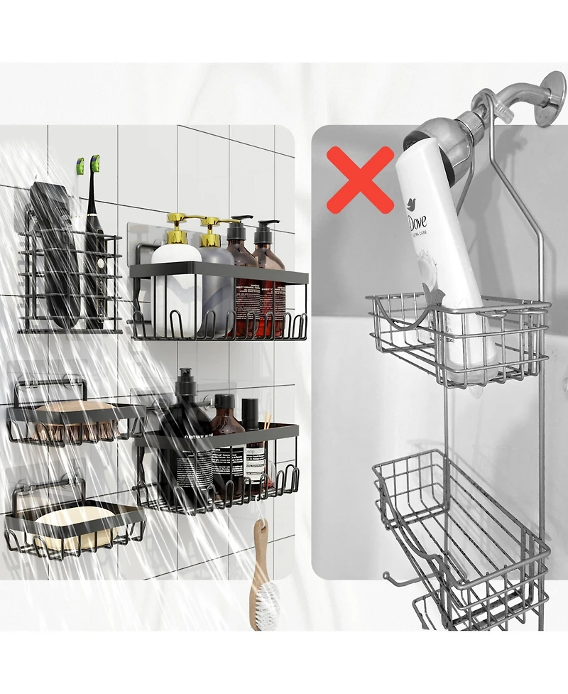 Cheer Collection 5-Pack Stainless Steel Shower Caddy – Self-Draining, Heavy-Duty Wall Organizer