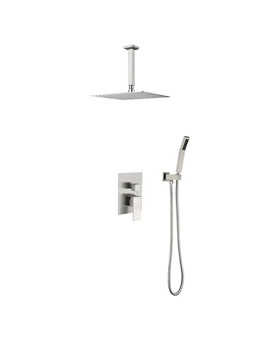 Rainsken 12" Shower Head System Ceiling Mounted Shower, Modern 2-Setting Square Shower System, Rainfall Shower Faucet Set Brushed
