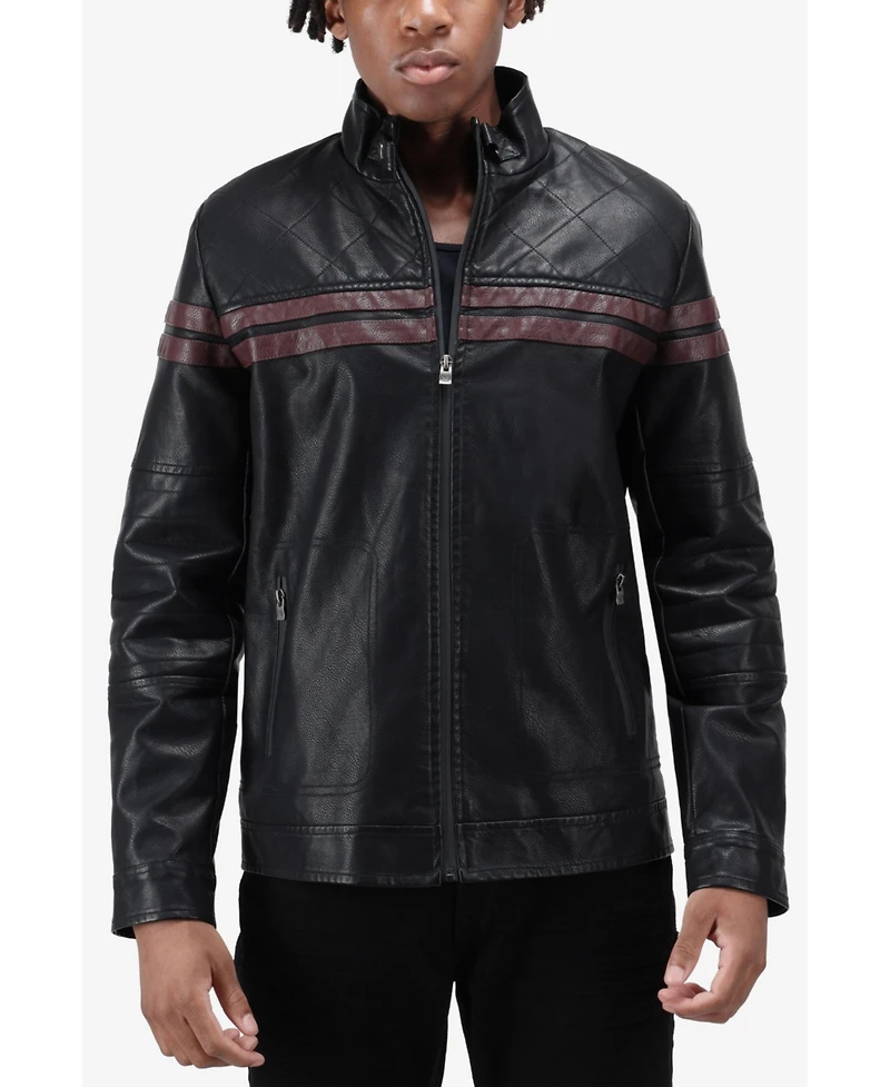 Xray Men's Grainy Pu Jacket Dogs Collar And Quilted Sleeves With Faux Shearling