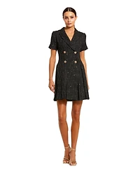 Mac Duggal Women's Short Sleeve V Neck Tweed Blazer Mini Dress