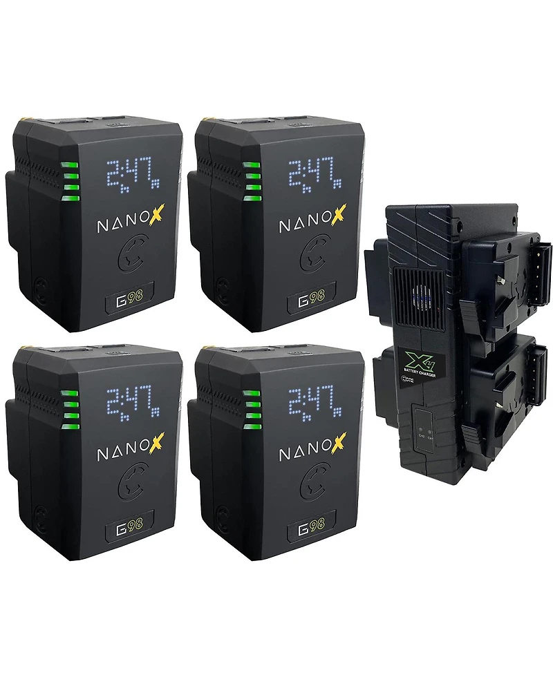 Core Swx Nanox Micro 98 98Wh 14.8V 6600mAh Smart Gold Mount Battery, 4-Pack with Gp-X4A Quad Charger