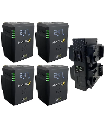 Core Swx Nanox Micro 98 98Wh 14.8V 6600mAh Smart Gold Mount Battery, 4-Pack with Gp-X4A Quad Charger