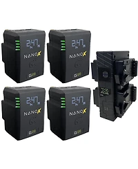Core Swx Nanox Micro 98 98Wh 14.8V 6600mAh Smart Gold Mount Battery, 4-Pack with Gp-X4A Quad Charger