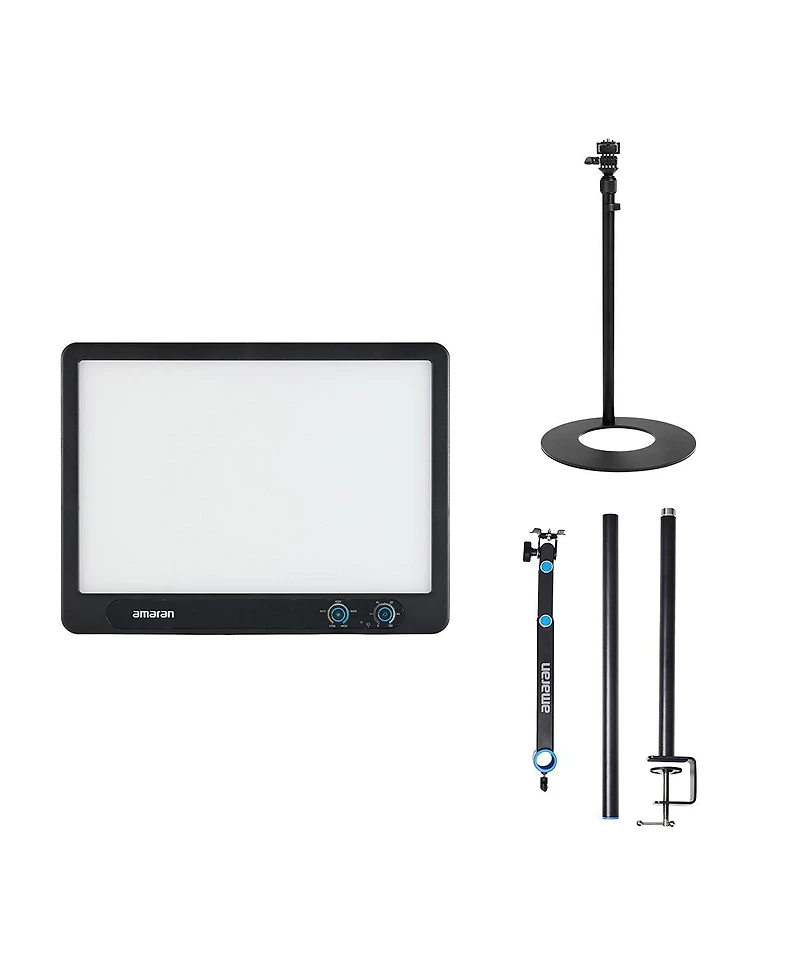 amaran Verge 26W Bi-Color Led Light Panel, Charcoal, Bundle with Base Stand and Desk Clamp Stand