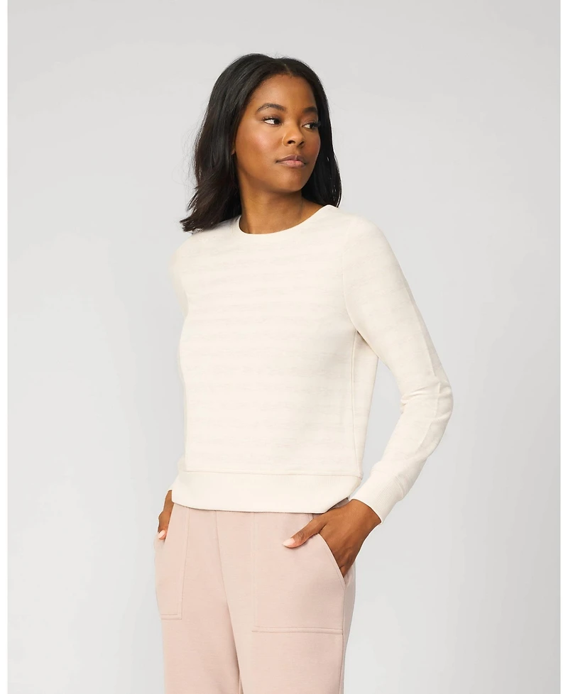 Cable & Gauge Women's Crewneck Tonal Stripe Pullover Sweatshirt