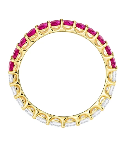 Macy's Lab-Grown Ruby (1 ct. t.w.) and Lab-Grown White Sapphire (1 ct. t.w.) Band Ring in 14K Gold Over Sterling Silver